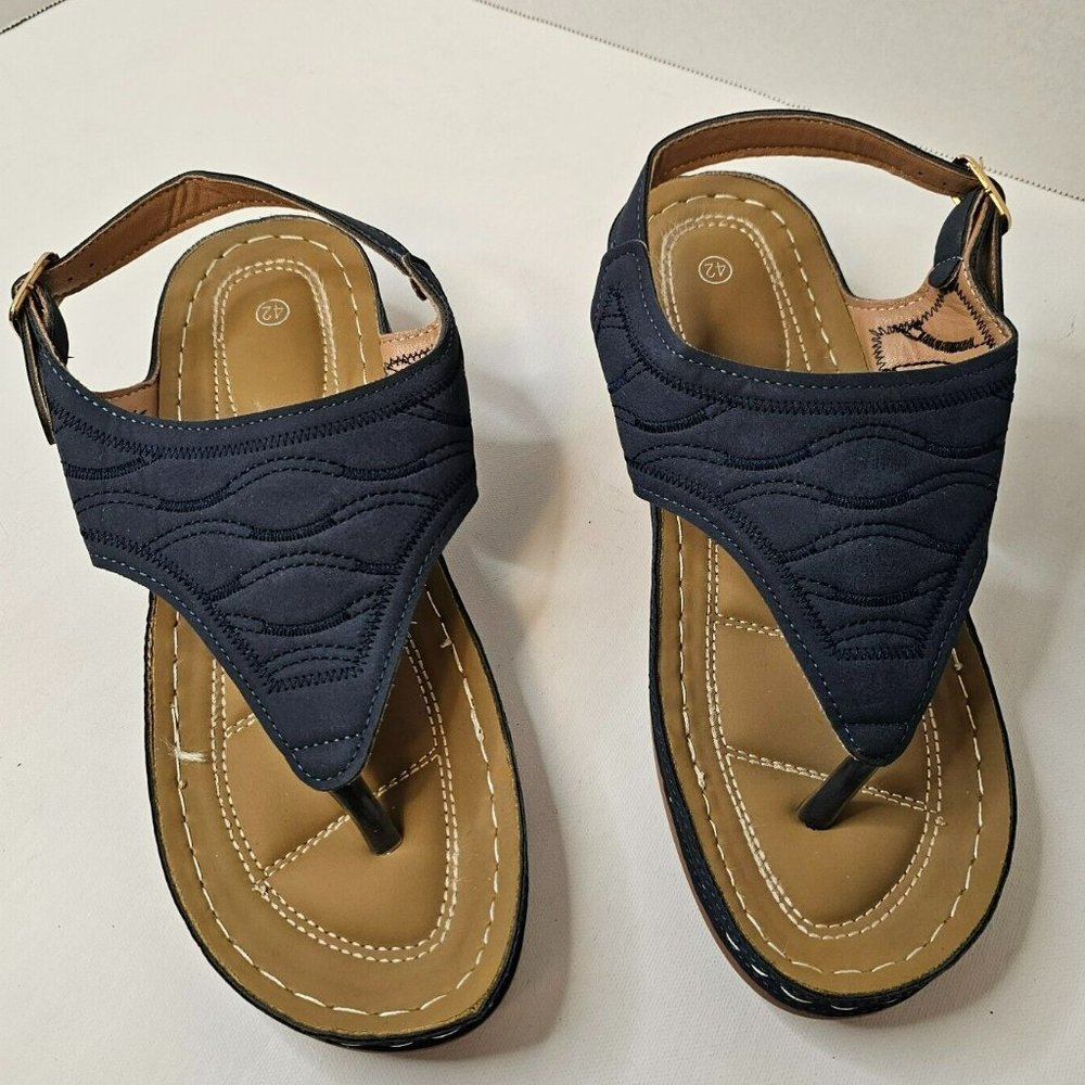 Women Blue Sandals Summer Slippers Open Toe Shoes Size 42 Slope Heel